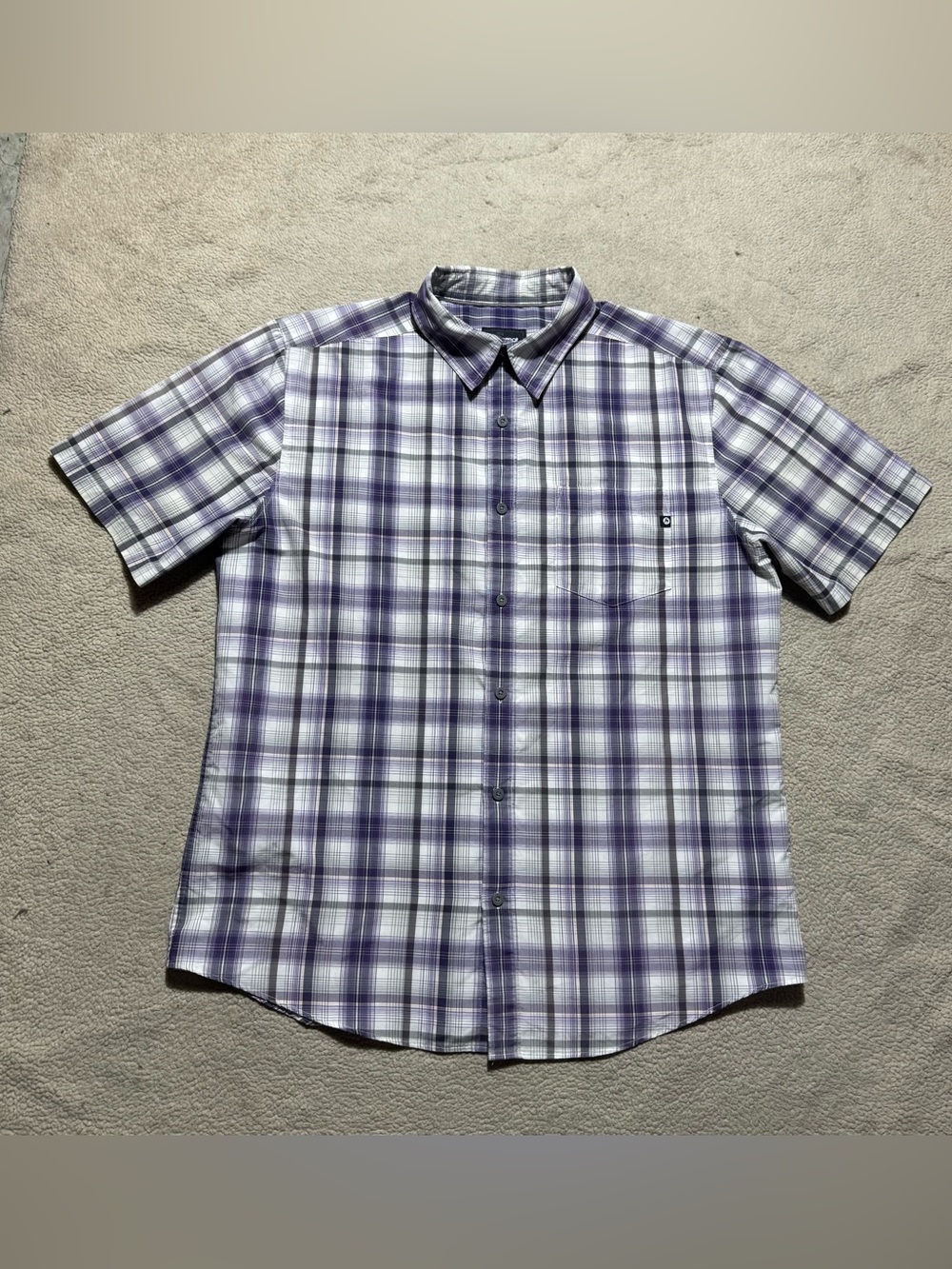 Marmot Shirt Mens Large Button Up Short Sleeve Plaid Front Pocket Collared Tee
